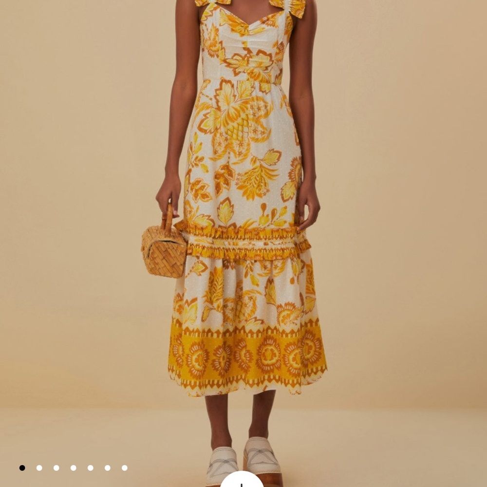 Farm Rio Off White Aura Floral Midi Dress L